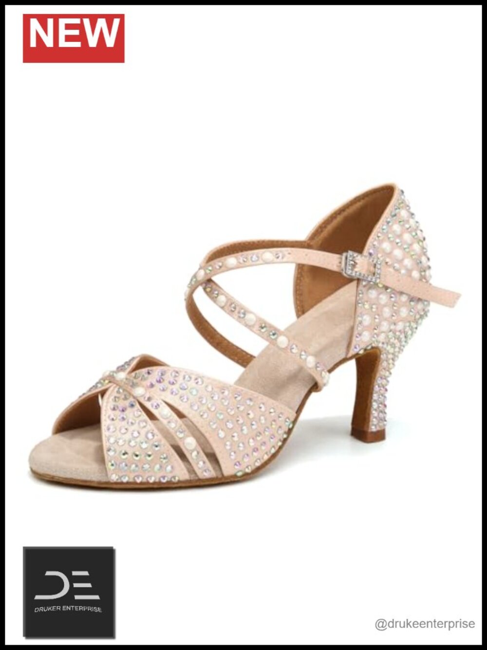 Rhinestone Satin Peep Toe Dance Shoes with Flared Heel